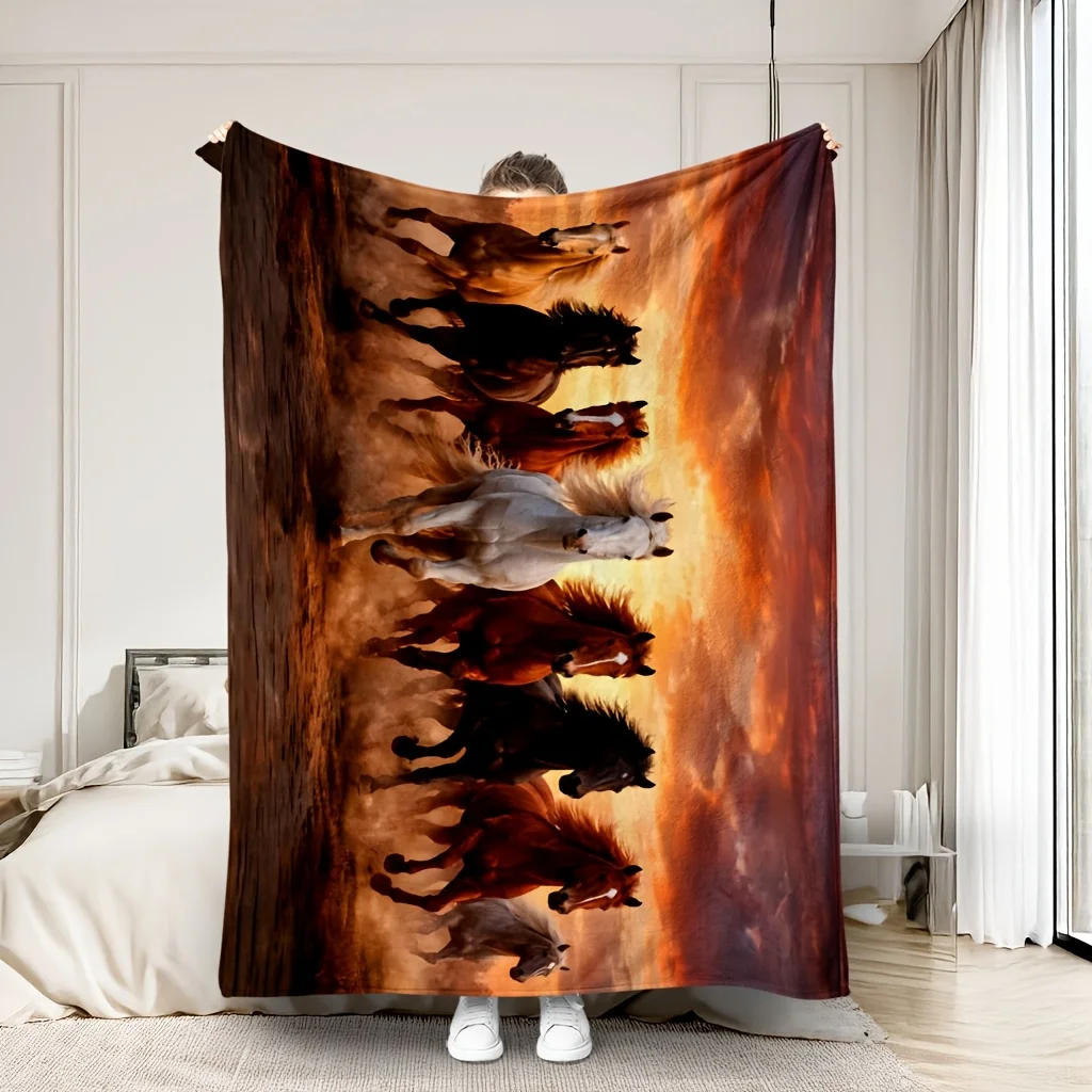 Vivid Wolf Pack Forest Scene Throw Blanket Cozy Rustic Woodland Animal Art Decor for Sofa Bedding