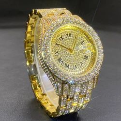MISSFOX Luxury Iced Diamond Watch Men Automatic Date Fashion Waterproof Quartz Clocks Hip Hop Gold Jewelry Wristwatch Reloj 2024