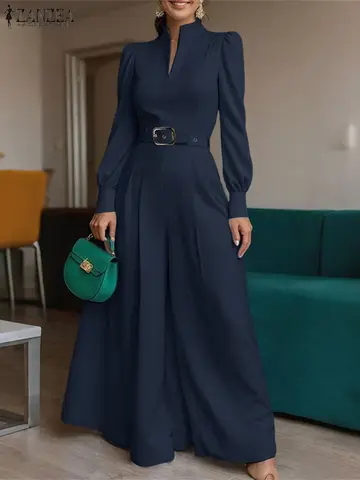 2025 outono macacão calças zanzea moda feminina macacões elegante ol trabalho calças de perna larga com decote em v manga longa macacão streetwear