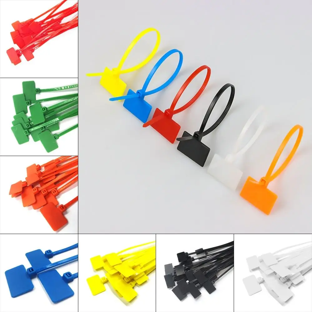 100pcs Fasteners Set Easy Mark Cable Ties Colorful Style Plastic Label Cable Tag Nylon Material Colorful Tag Number Plate