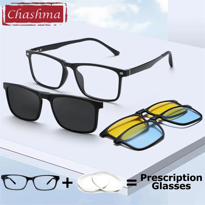 Chashma Men Clips on Eyeglasses Polarized Magnetic Glasses Frame TR 90 Men Driving Prescription Optical Lenses Multifocal Recipe