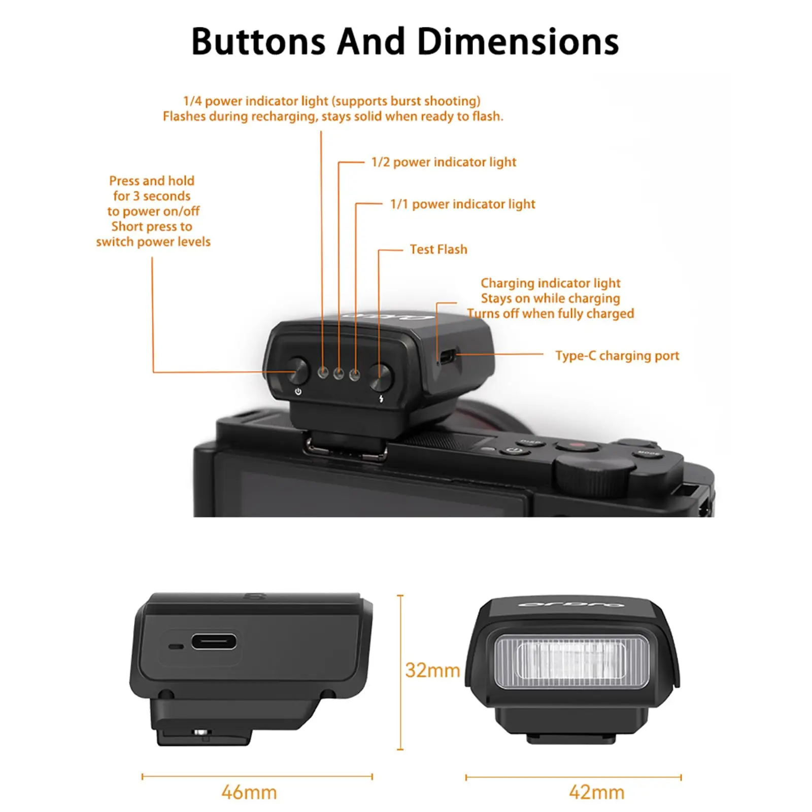 Mini flash portátil para câmeras digitais Fuji/Sony/Nikon/Canon/Ordro DSLR Lanternas de sapata