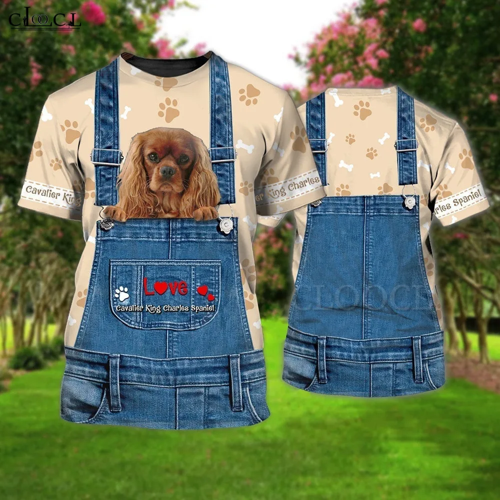 HX  Love Animals T-Shirts 3D Graphic Cavalier King Charles Spaniel Overalls Tops Casual Tees Men Clothing Dropshipping