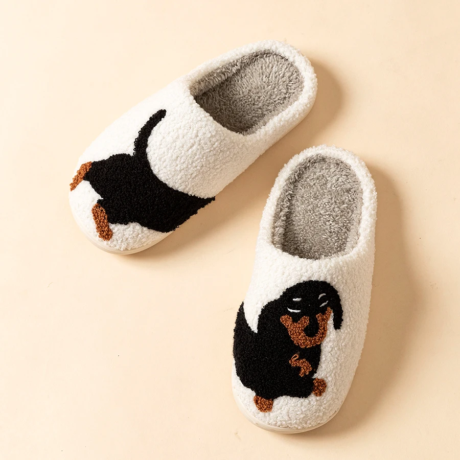 Cartoon Cute and Interesting Dachshund Dog Women Slippers Indoor Warm Comfort Lightweight Bedroom Concise Winter Cotton Shoes view 3