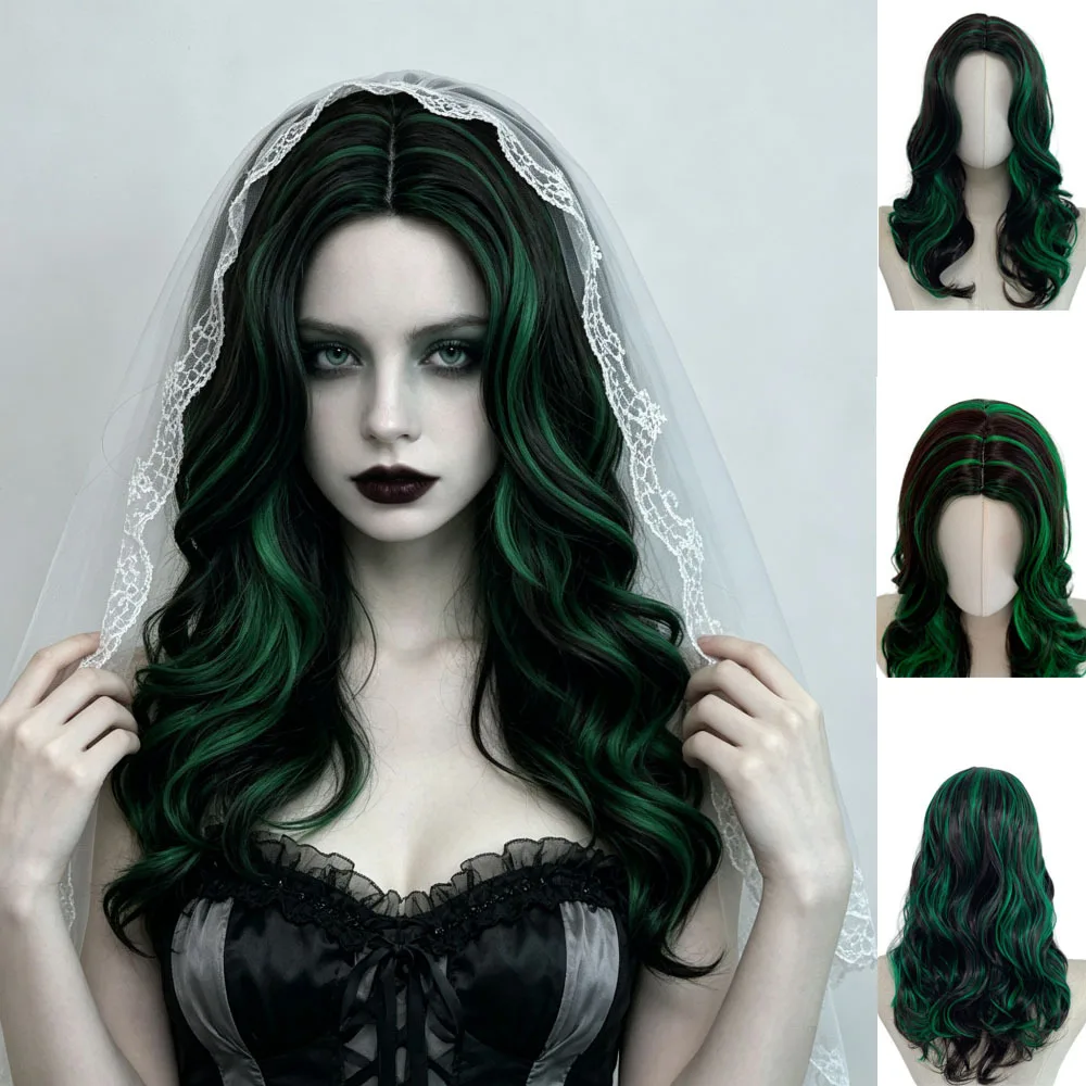 peruca-sintetica-ondulada-preta-com-destaques-verdes-e-divisao-central-estilo-gotico-para-halloween-cosplay-fantasia-e-festas-peruca-completa-para-mulheres