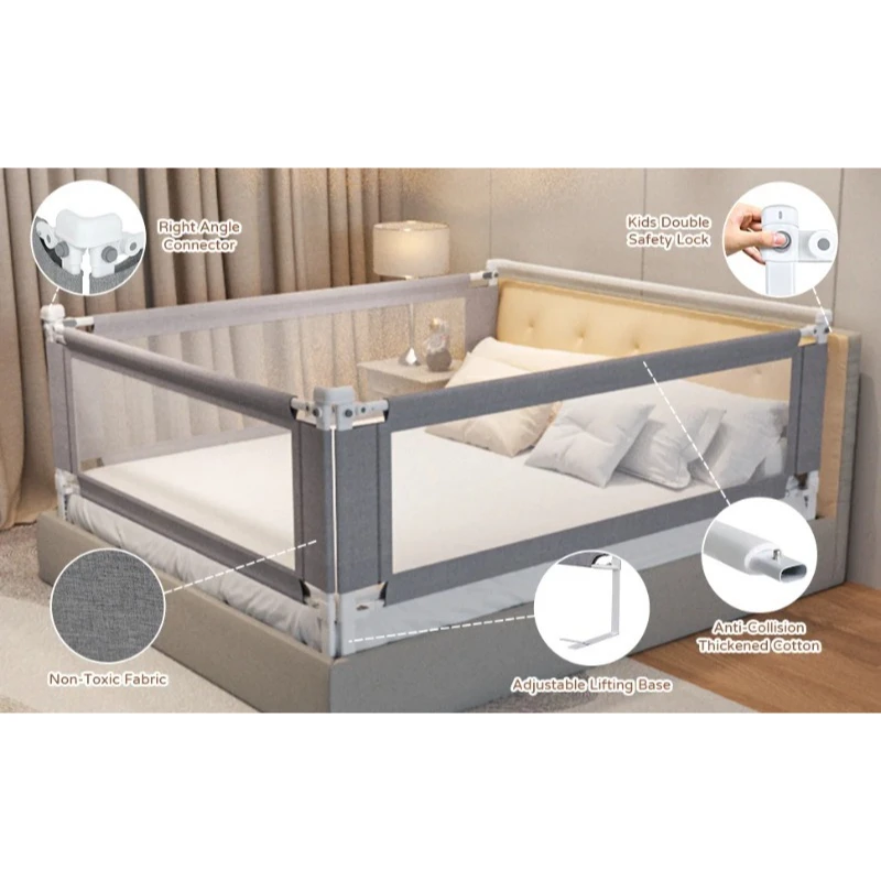 1pcs 2.0M Bed Safety Rail No-drill Baby Guardrail Anti Fall Bed Barrier Bed Safety Fence Suitable for Twin Queen King Beds