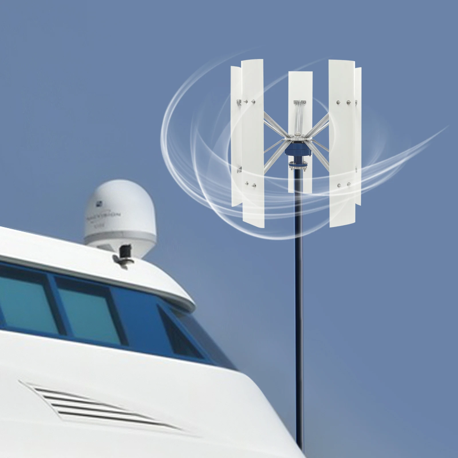 12V/24V Wind Power Generator,100W 5-blade Vertical Axis Wind Turbine Generator,2.5m/8.2ft/s Starting Wind Speed view 6