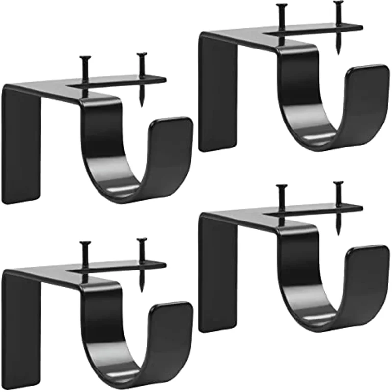 2pcs No Drill Curtain Rod Bracket, Adjustable Metal Heavy Duty Curtain Rod Holders, Screwless Curtain Rods Brackets