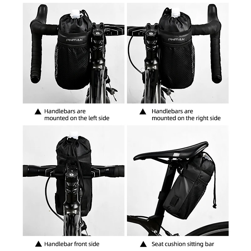 PHMAX Bike Bottle Holder Cycling Water Bottle Carrier Pouch Insulated Kettle MTB Road Bicycle Handlebar Bag Accessories