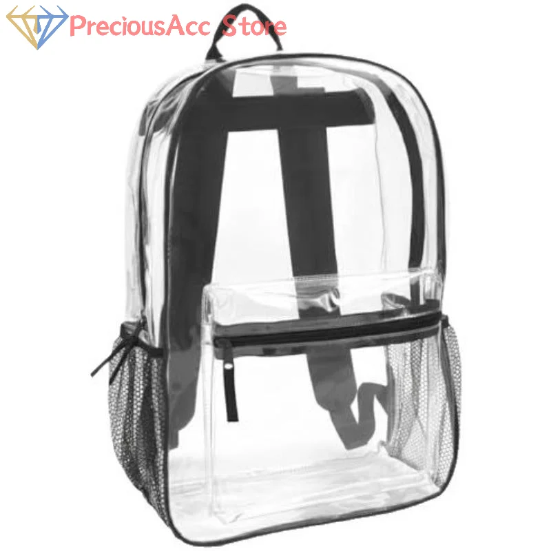 1Pcs Transparent PVC Backpack Waterproof Clear Bag Adjustable Strap Dual Zipper For Stadium Travel Use