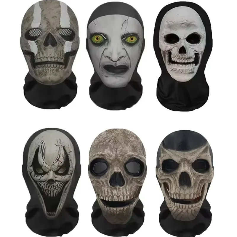 Halloween Ghost Face 3D Printed Mask Stretch Mesh Full Face Mask Skull Role Play Headdress Halloween Cosplay Horror Balaclava
