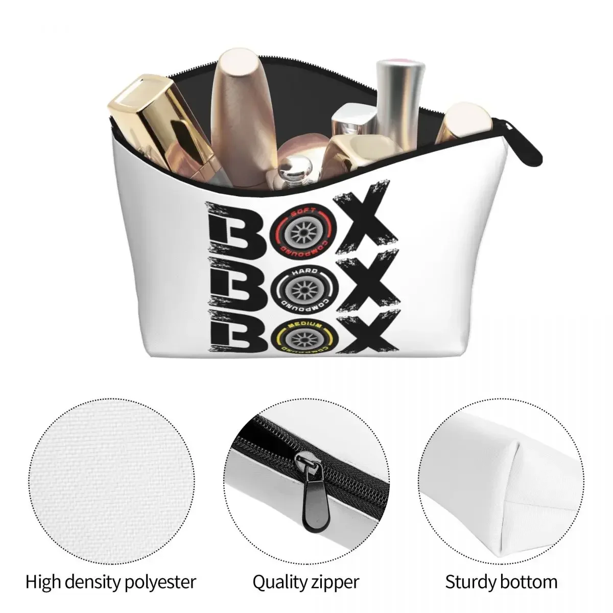 Box Box Box F1 Tyre Compound V2 Design Women Cosmetic Bag Travel Makeup Organizer Pouch Toiletry Storage Dopp Kit Case
