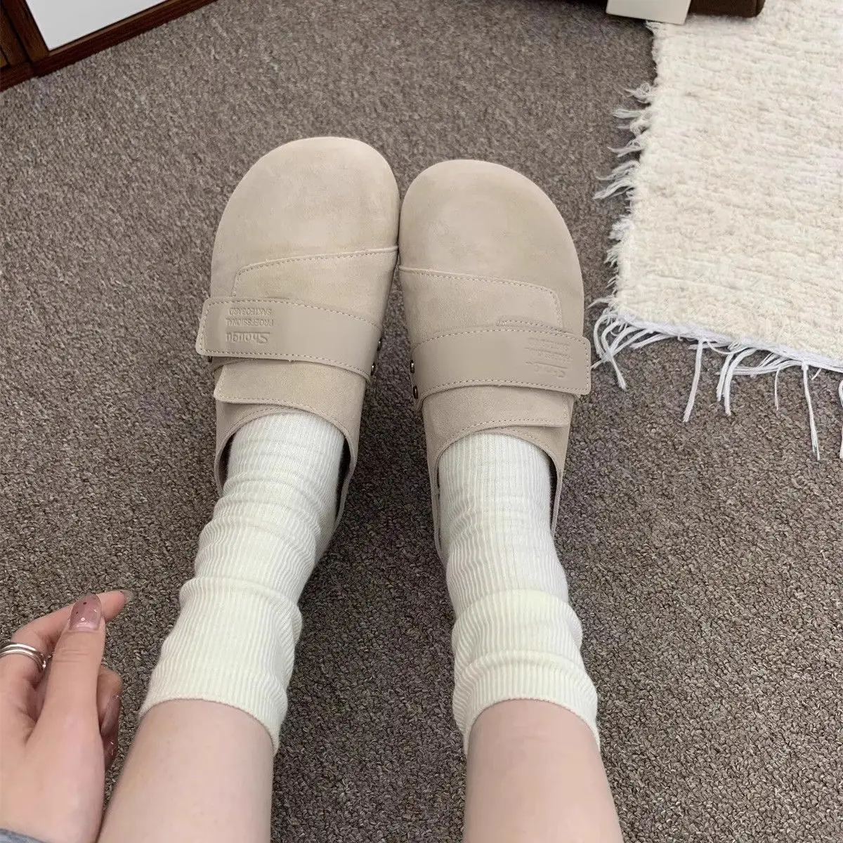 

Women's Spring 2026 New Closed Toe Half Slippers Slip On Mules Cork Thick Sole Versatile Casual Outdoor