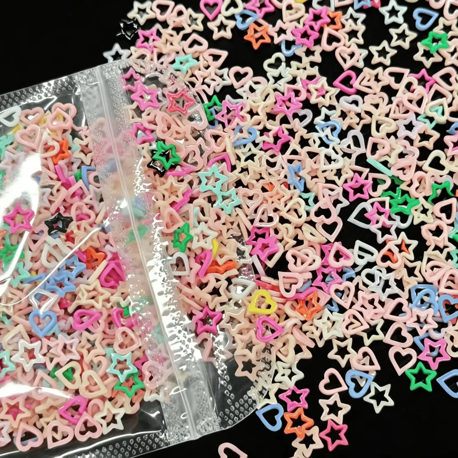 30g Mixed Hollow Star Heart Nail Charms Colorful Resin Flatback Ornaments DIY Manicure Nail Art Decorations