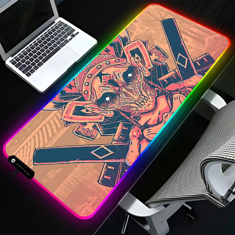 RGB LED Mouse Pad Computer Desk Accessories Mouse Mat Rubber HD Keyboard Pad Non Slip Oni Hannya Samurai Mousepad Mask Desk Mat