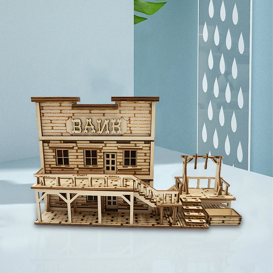 

OUZEY Detailed Cityscape Wooden Model, 3D Bank Building Puzzle Kit, Intricate DIY Project for Adult Builders