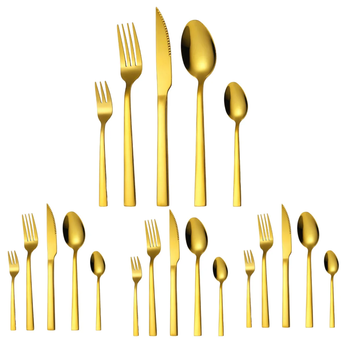 A · HOUSEWARE Gold Stainless Steel Silverware Tableware 20 Pieces Square Handle Flatware Cutlery Set for 4 Eating Utensil