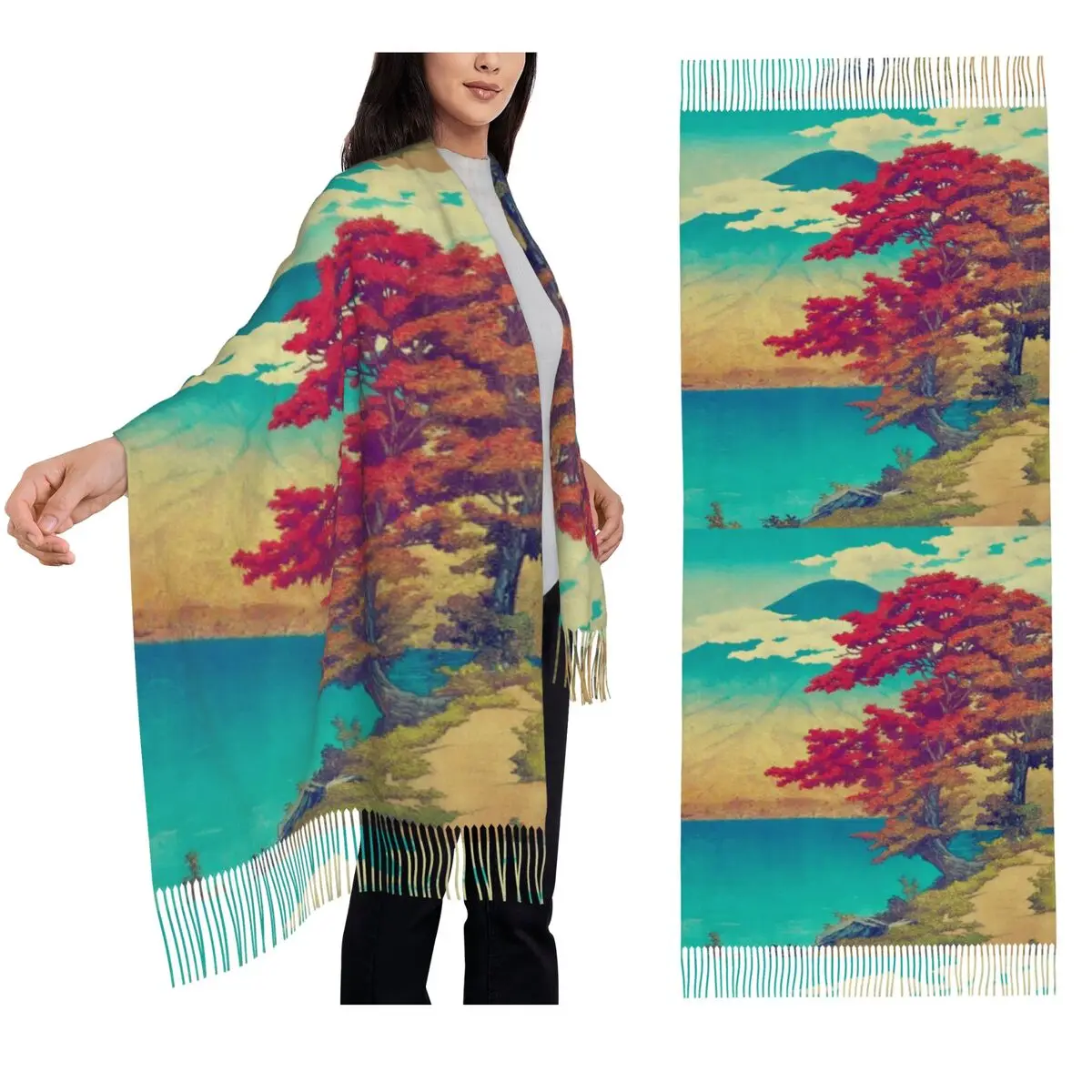 

Новый год в Hisseii - природный пейзажный шарф, шарфы с кисточками, женские мягкие теплые шали и накидки, длинная осенне-зимняя шаль, накидка