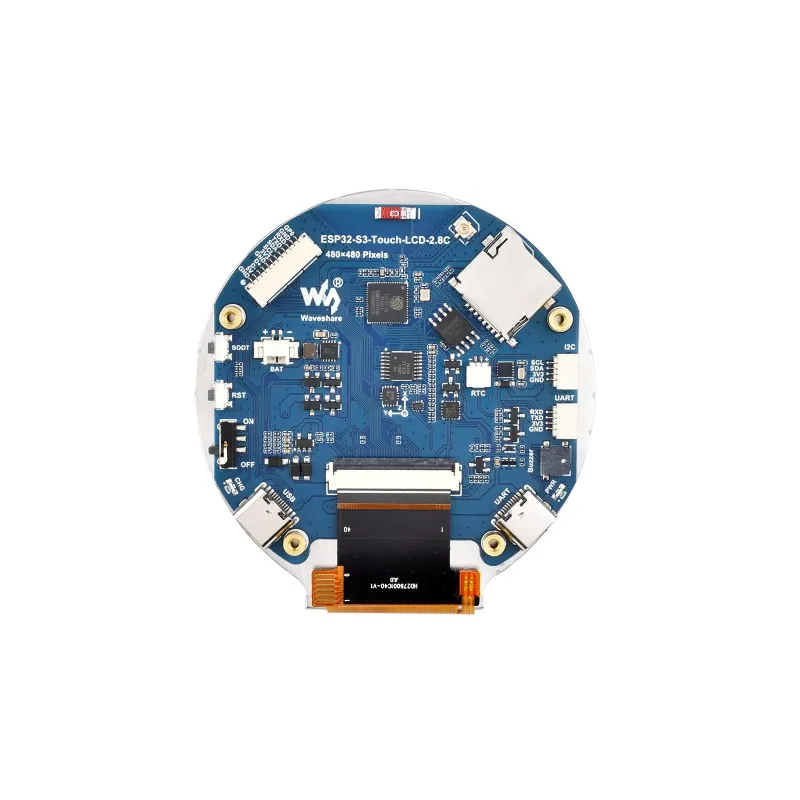 Waveshare ESP32-S3-LCD-2.8C,ESP32-S3 2.8inch Round Display Development Board, 480×480, 32-bit LX7 Dual-core Processor,Bluetooth