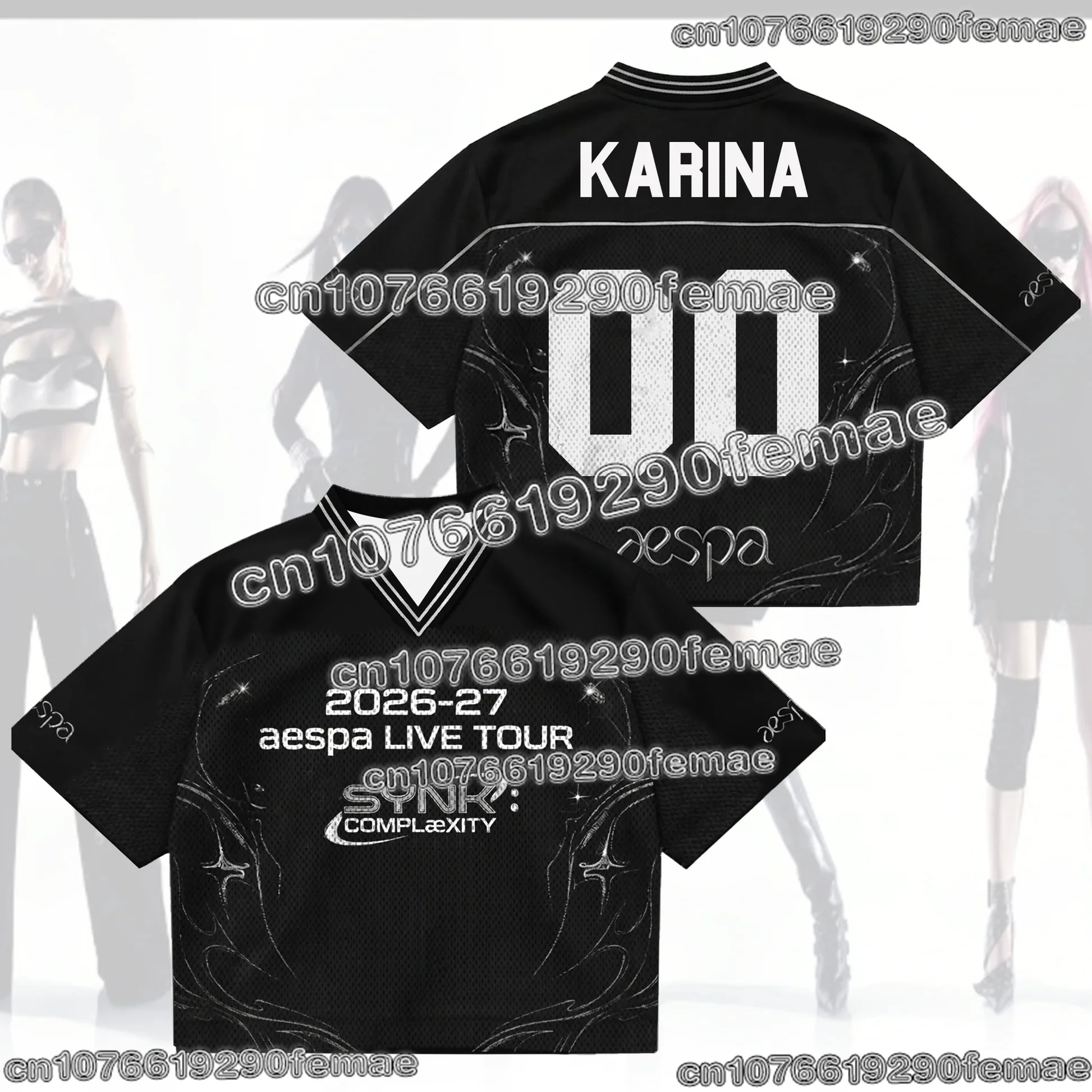 2026 New Trend AESPA Kpop Fan Jersey T Shirt V Neck Short Sleeve Casual Street Fashion Outdoor Tops Kids Adults Men Women