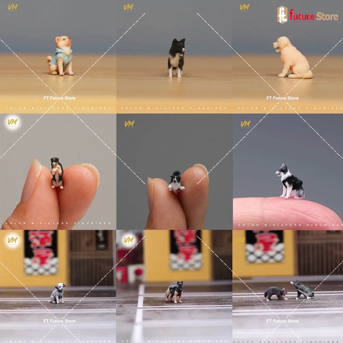 Realistic Dogs Cats Miniature Figure 1/64 Cute Pet Animal Squat Lie Down 3D Print Figurine Model Prop Creative Decor Crafts
