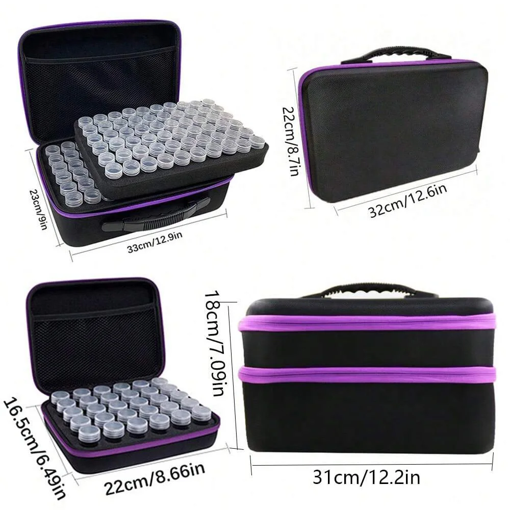 Multi-Size Slot Diamond Painting Accessories Storage Box with Storage Bag, Round Bottle and Tools - DIY Carrying Case