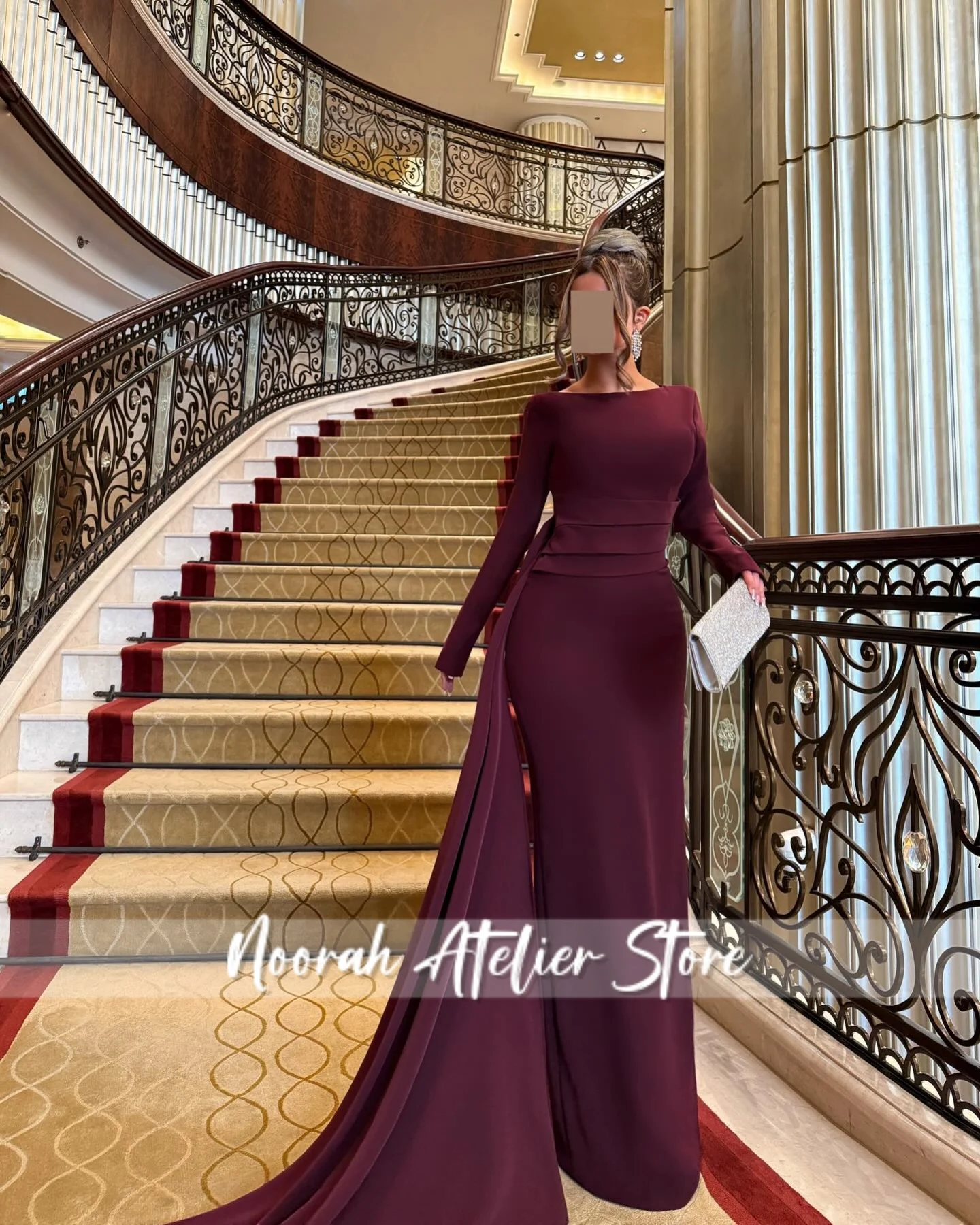 

Elegant Red O N Long Sleeves luxurious women's Evening Dresses 2025 Dubai Train Long Party Gown Formal Dresses Customized