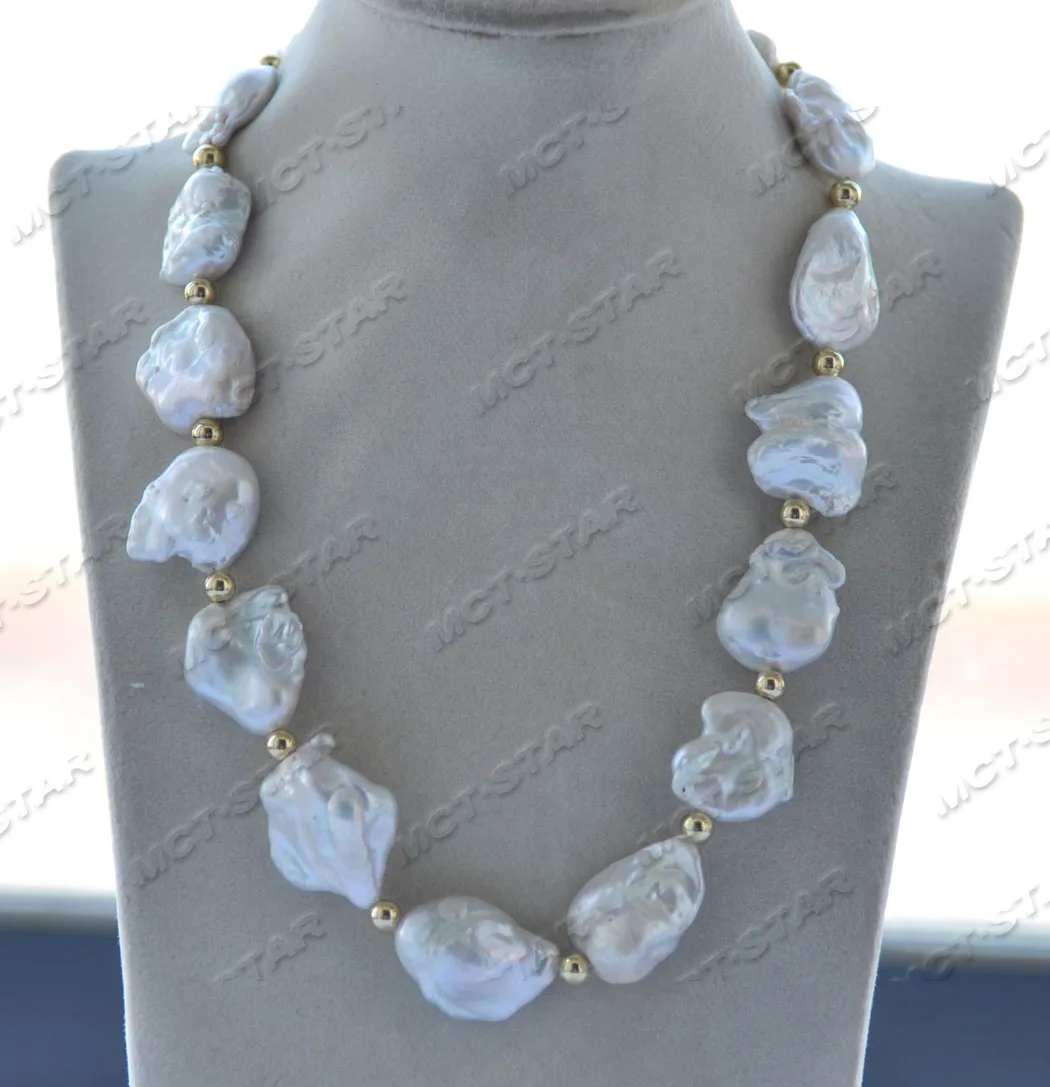 Z11822 Huge 28mm White Baroque KESHI Reborn Pearl Bead Necklace Bracelet