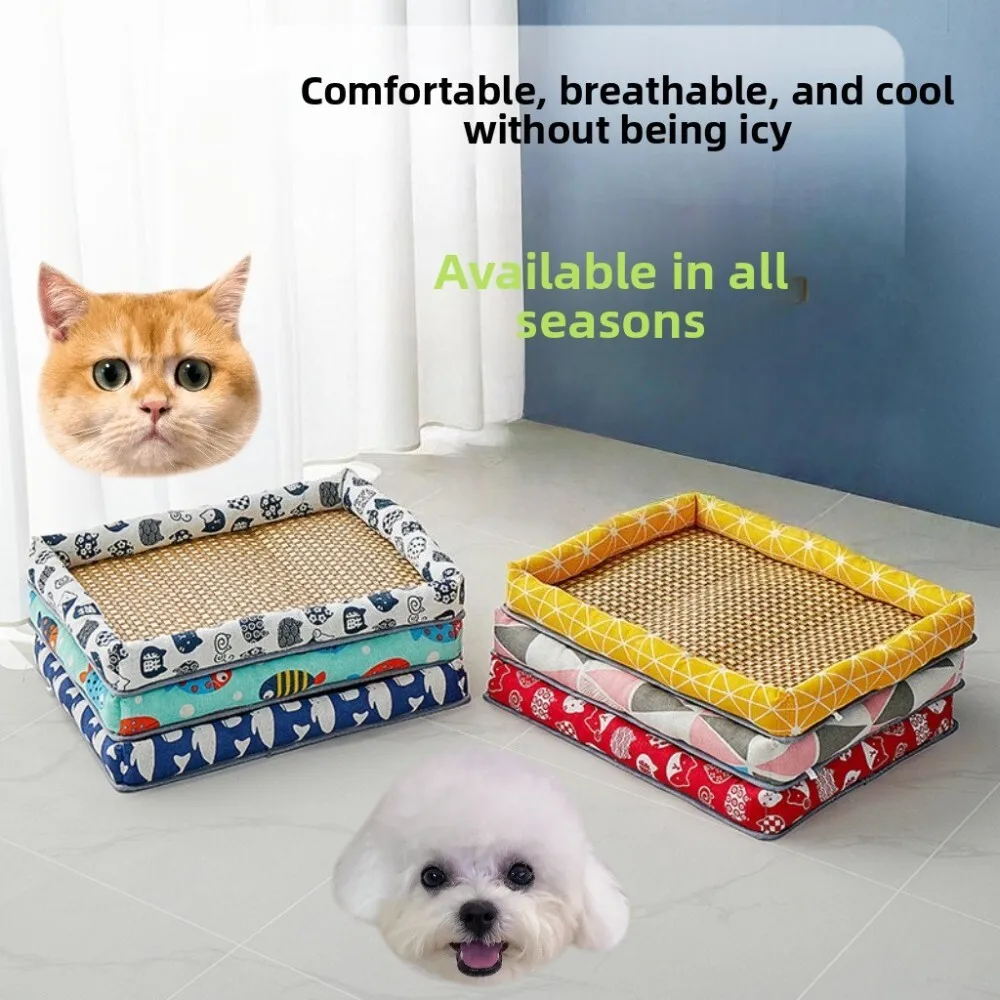 

Cooling Rattan Pet Bed Mat for Small Medium Dogs Cats Summer Sleeping Pad Soft Teddy Comfortable Indoor Outdoor Use Durable