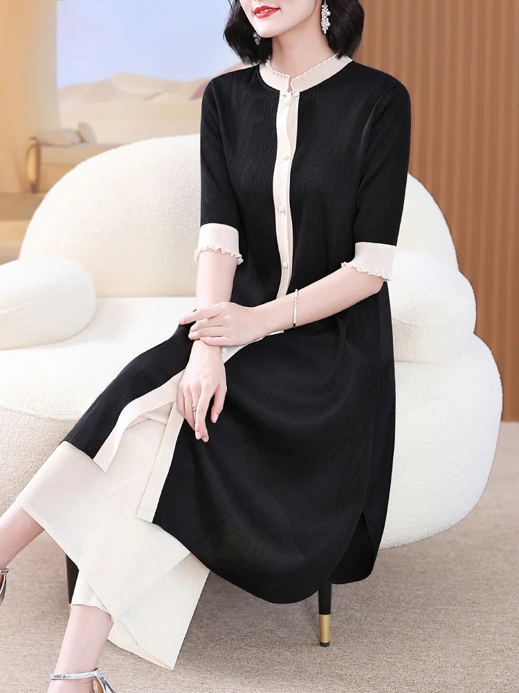 

High-end Casual Suit Women's Summer Middle-aged Mother's Fashionable Wide Wife Pleated Large Size Fashionable Two-piece Set