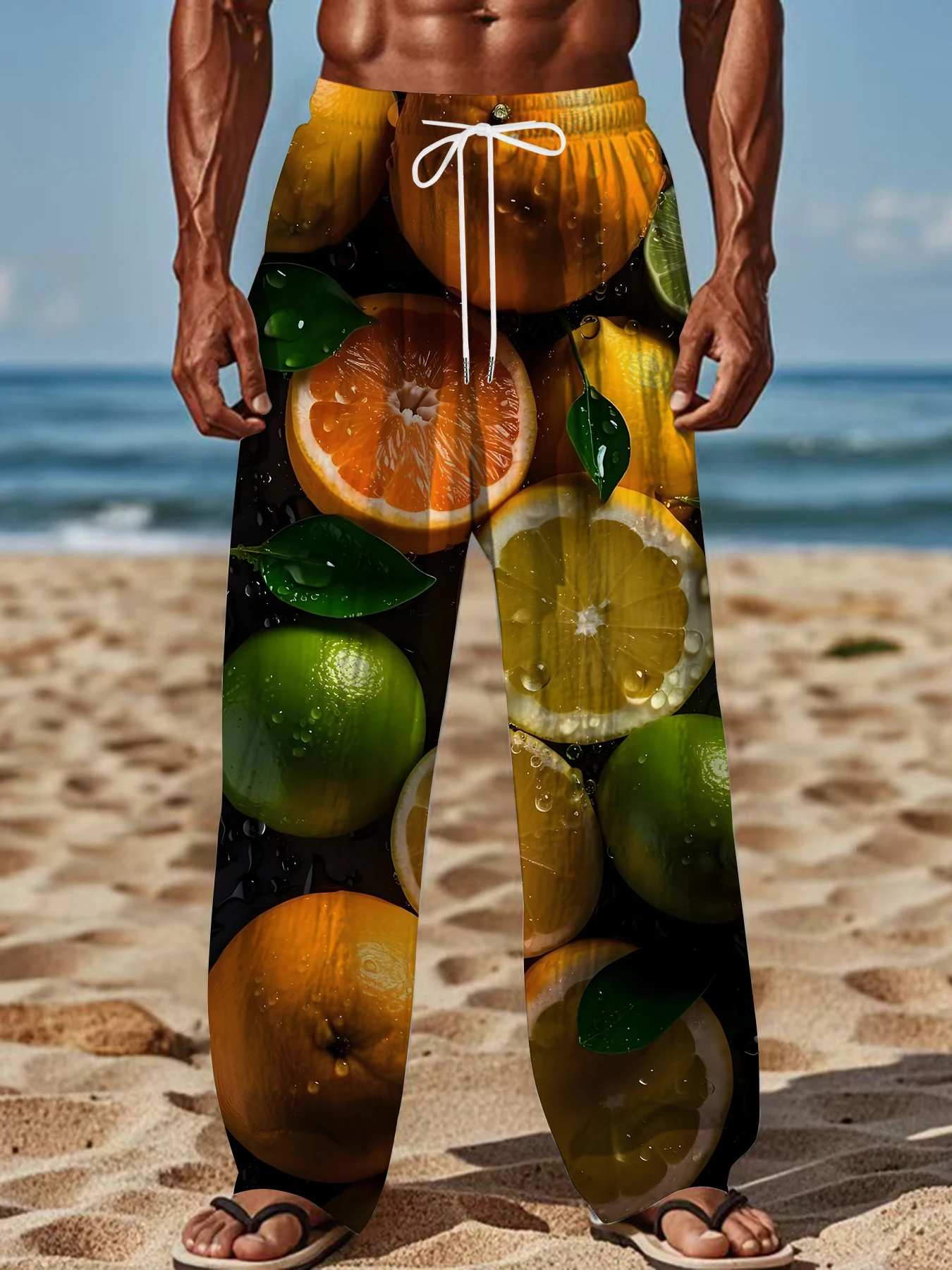 

Men's Printed Straight Leg Pants Abstract Art Design Drawstring Waist Loose Fit Summer Beach Casual Vacation Travel Trousers