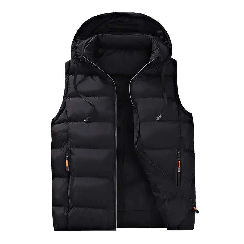 Winter Man Down Waistcoat Thicken Cold-proof Solid Color Male Vest Sleeveless Loose Soft Casual Versatile Men Hooded Coat