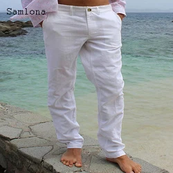 2023 Men's Casual Pocket Linen Pants Solid White Grey Trouser Plus Size 3xl Mens Elegant Fashion Sweatpants Men Daily Beachwear