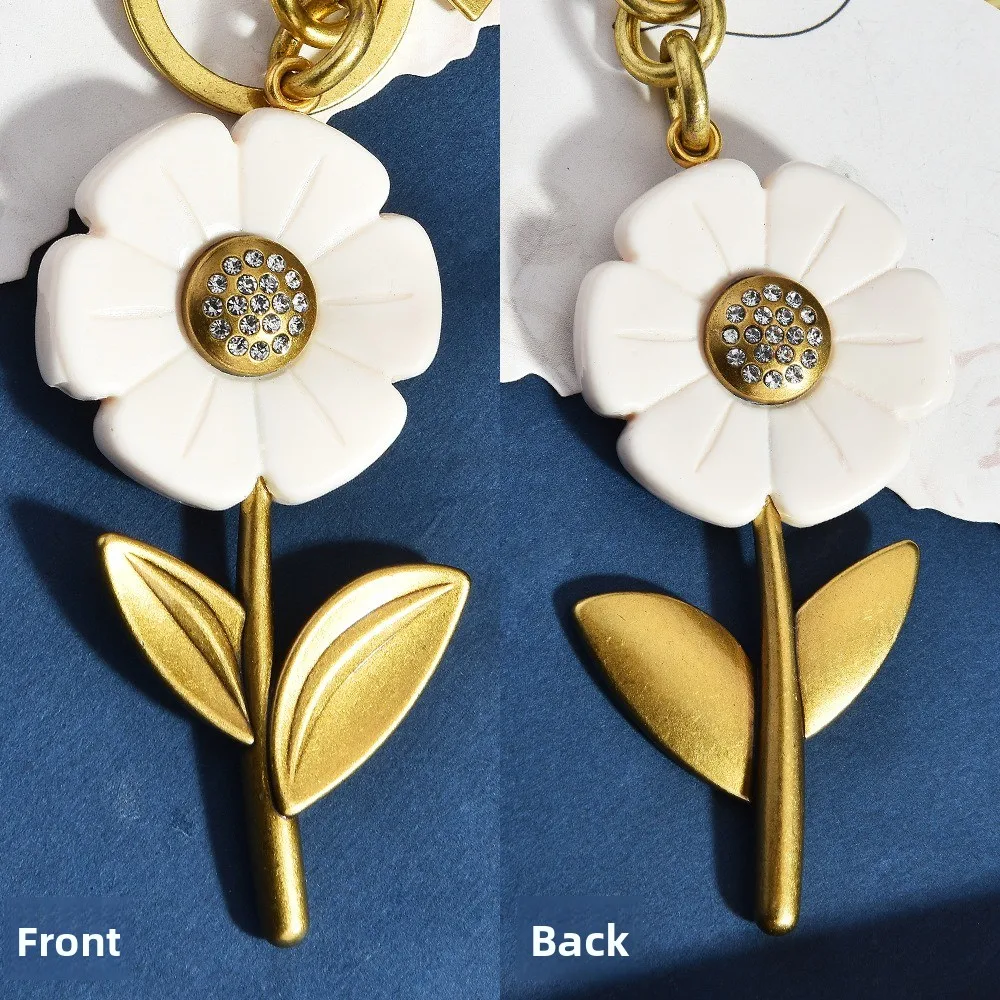 

Fashion Floral Flower Bag Pendant Rhinestone Gold Handbag Decor Bag Charm Alloy Car Key Chain Girl