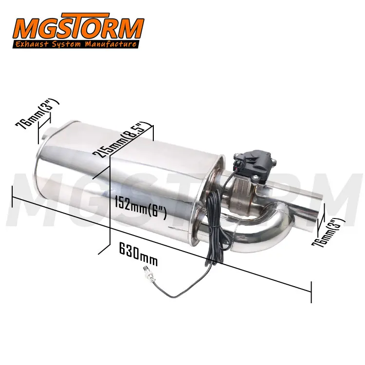 Universal Car Exhaust Pipe Update 76mm Cutout 215x152mm Body Stainless Steel Valved Muffler Electric Valve Exhaust Switch Set