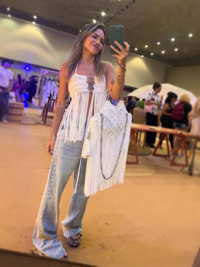 Handmade Boho Macrame Top White Sexy Fringe Cover Up Kimono Woman Knitted Bikini Top Summer Tassel Crochet Beach Bralette