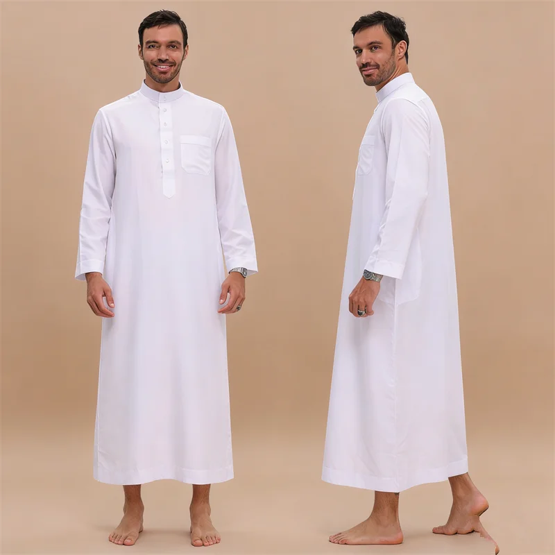 

Белая мужская джубба-тоба: мусульманское платье, дубайская абайя, арабский халат, кафтан, джеллаба, исламская даджа, дишдаша, традиционная одежда