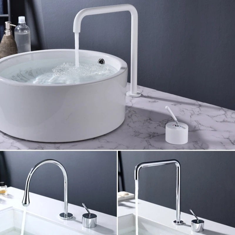 All-copper white split-type hot and cold hotel-style household simple countertop basin washbasin faucet