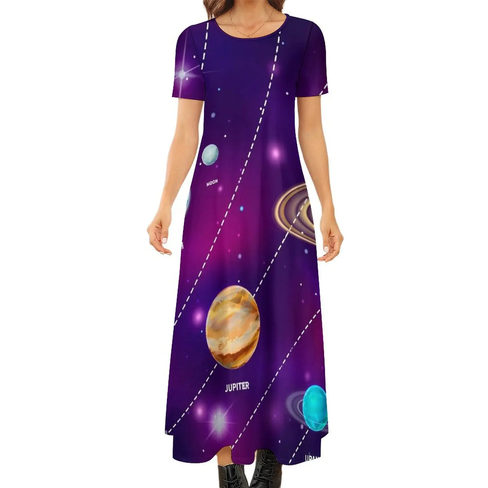 

Space Planets Dress Solar System Print Street Wear Boho Beach Long Dresses Female Trendy Maxi Dress Birthday Present