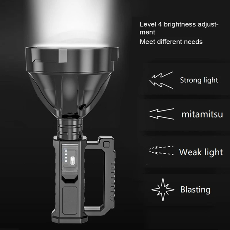 Nueva lámpara LED para exteriores, soporte para linterna portátil, lámpara de alta potencia, resistente al agua, recargable por USB, reflector de luz fuerte