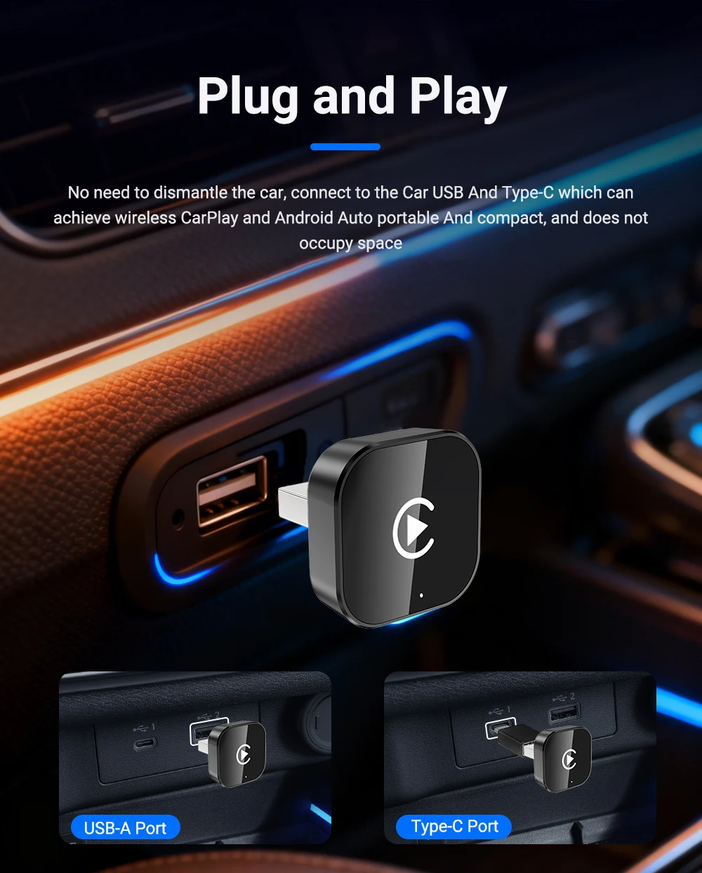 XUDA 2026 NEU Kabelgebunden zu Kabellos CarPlay&Android Auto 2-in-1 Mini-Adapter 5GHz WiFi5 für 99% Original Kabelgebundene CarPlay/Auto-Fahrzeuge – Detail 5