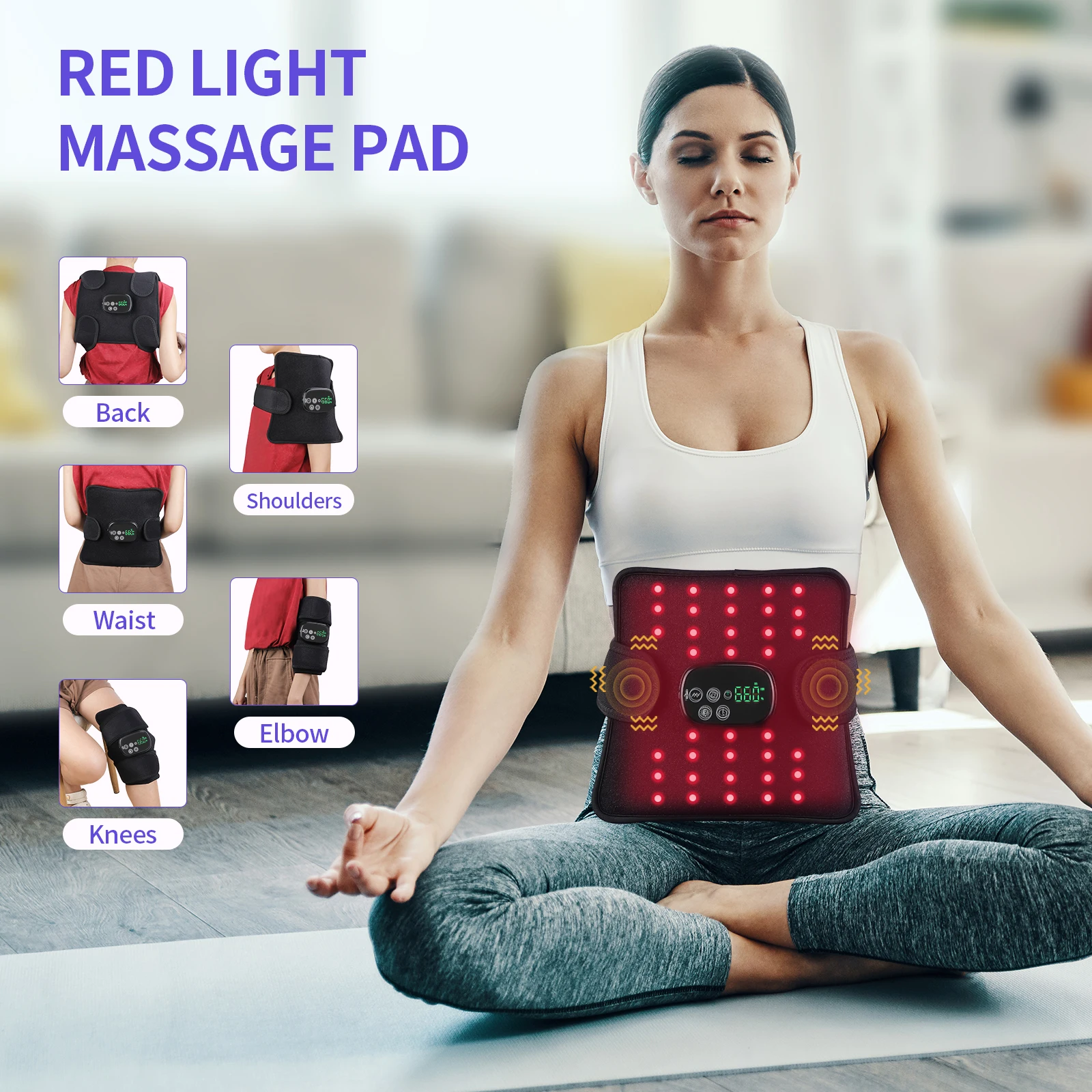 

Red&Infrared LED Light Therapy Belt Waist Pad Vibration Massage Burn Fat Wrap Slimming Machine Relax Body Repair Skin