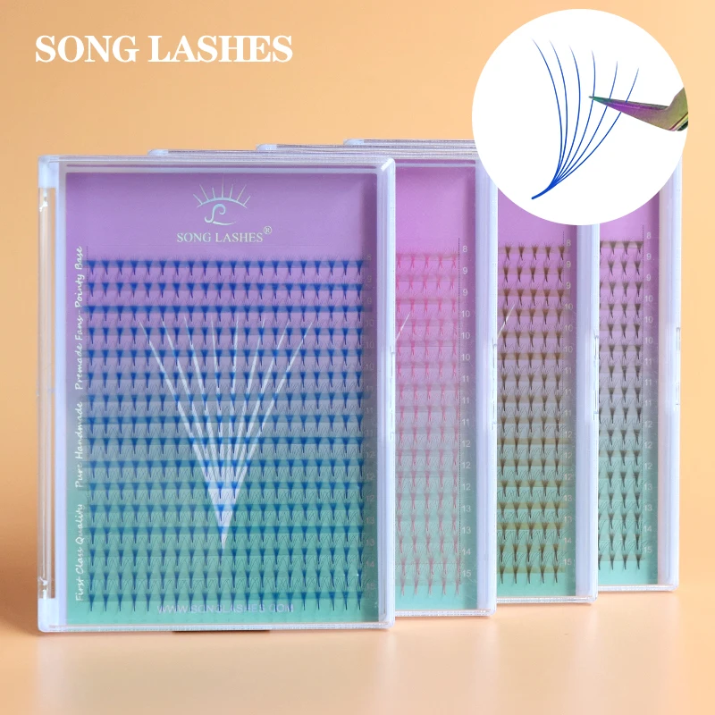 SONG LASHES Premade Volume Fans Lash mega colorful Fans 6D Slim Thin Pointy Base Russian Volume Fans Eyelash Extension