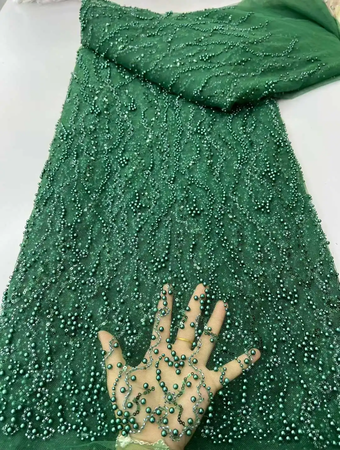 

Brown Sequin Beaded Embroidery Lace Fabric Elegant French Net Lace Fabric With Beads Nigerian Sequins Lace Fabrics