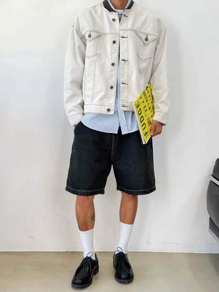 

Мужская джинсовая куртка American Waed Vintage ort Svel, свободная рабочая одежда, повседневная модная весенне-осенняя бейсбольная одежда с воротником