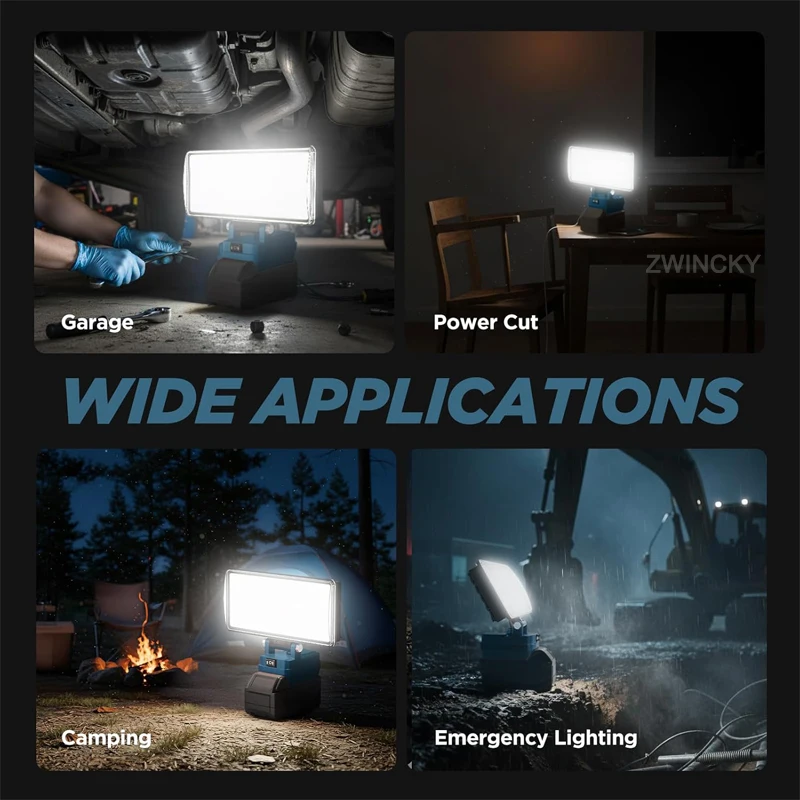 

8-дюймовый светодиодный светильник для литий-ионного аккумулятора Makita/Dewalt/Milwaukee 18 В, светодиодный рабочий фонарь 96 Вт, 12000 лм с 2 портами USB, аварийное освещение