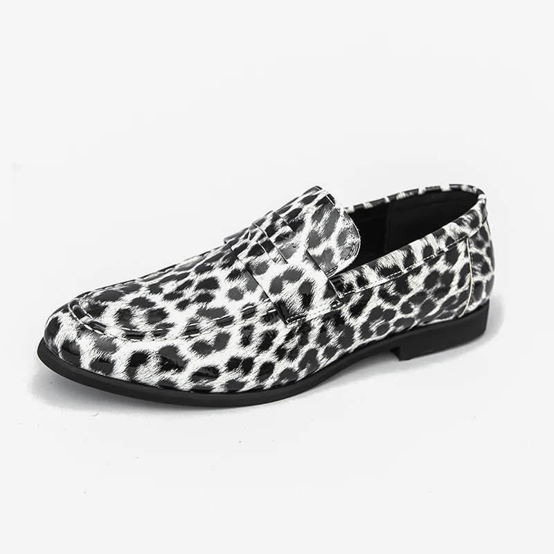 Luxury Mens Leather Shoes Fashion Leopard Loafers Comfy Business Party Slip-on Casual Shoes for Men Moccasins Large Size 38-46
