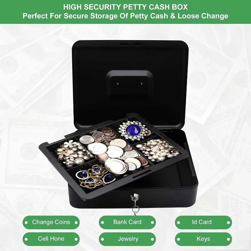 Portable Metal Cash Storage Box with 2 Keys To Unlock Cash Safe Box Home Store Hide Coins Money Jewelry Safe