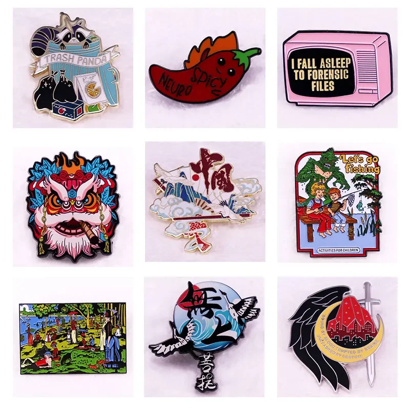 

High Quality Cartoon Pattern Metal Enamel Pin Chinese Lion Dance Year Beast Lapel Badge Denim Jacket Backpack Brooch Decoration