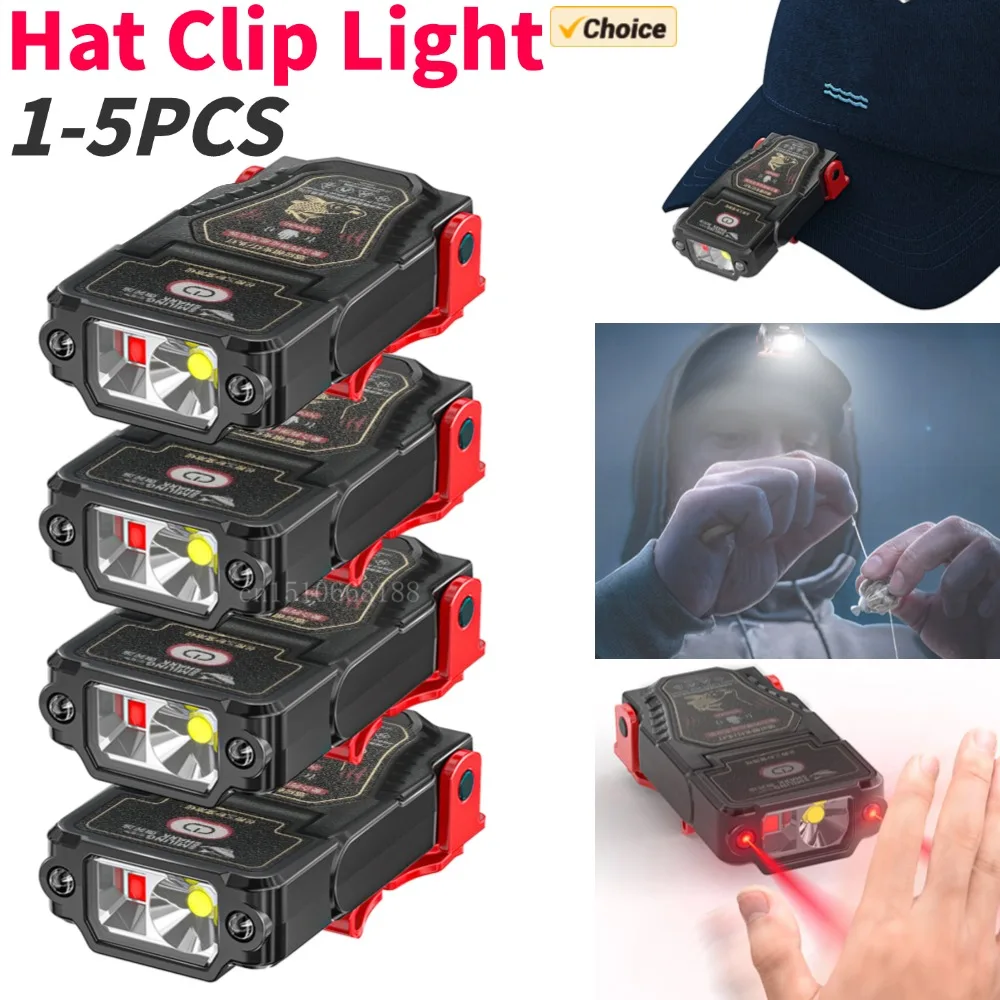 

1-5Pcs Mini Sensor LED Headlamp Hat Cap Clip Lights Rechargeable Head Torch Waterproof Headlight Flashlight for Fishing Camping